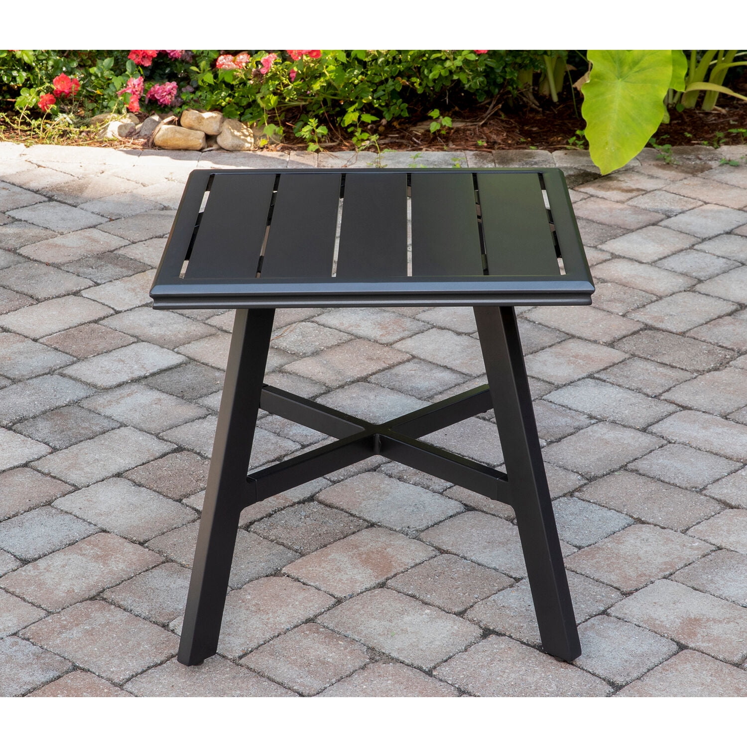 Hanover All-Weather Commercial-Grade Aluminum 22" Square Slat-Top Side Table