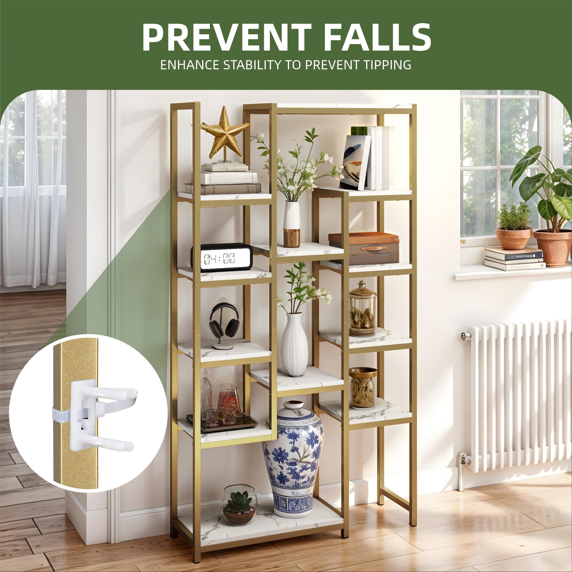 Uforic 71" Tall Bookshelf, 6 Tier Home Office Bookcase, Modern Freestanding Open Display Shelf, Gold