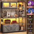 thumbnail image 6 of Bakers Rack for Kitchens with Charging Station & LED Lights, 6-Tier Microwave Stand with Storage Cabinets and Spacious Desktop, Coffee Bar with 8-S Hooks and Goblet Holder, Grey, 6 of 7