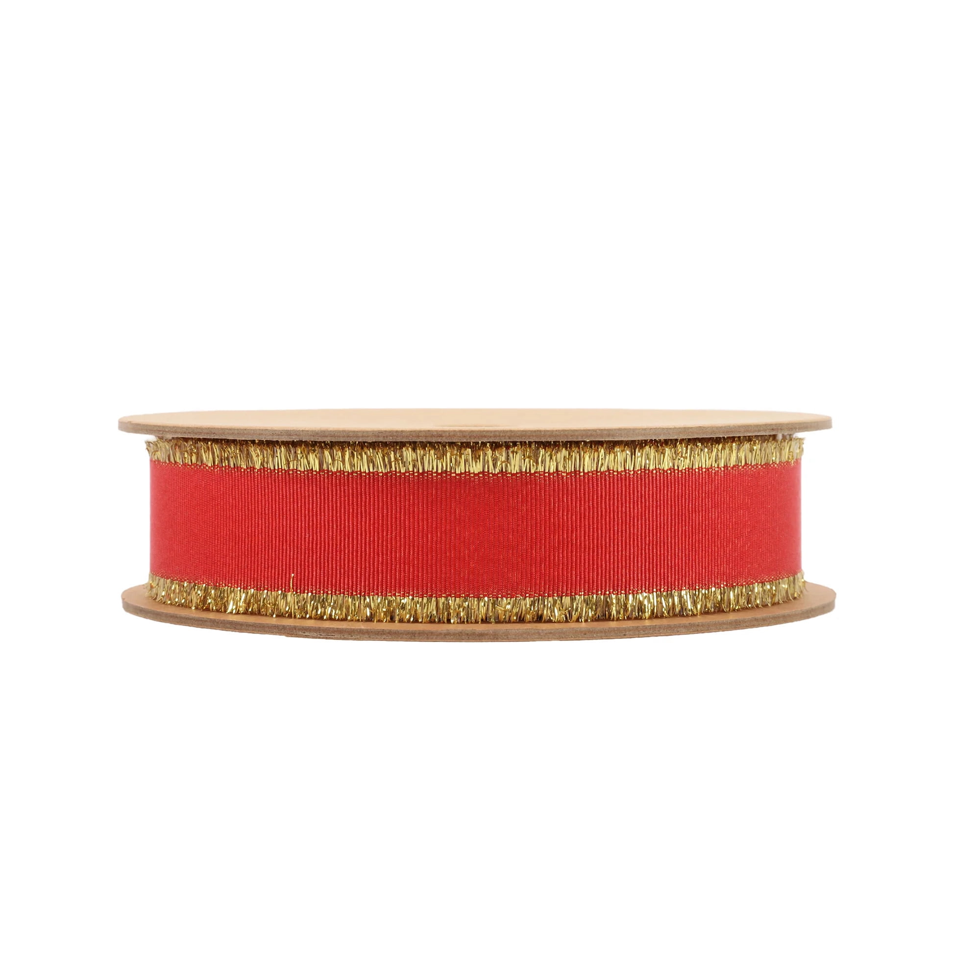 LaRibbons 1" Textured Grosgrain Ribbon | Gold Metallic Fringe Red | 25 Yard Roll