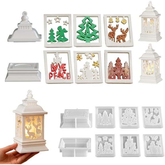Christmas Lantern Silicone Mold, Christmas Spliced Lantern Candle Holder for Wax Plaster Party Home Arts Holiday Home Tabletop Decorations