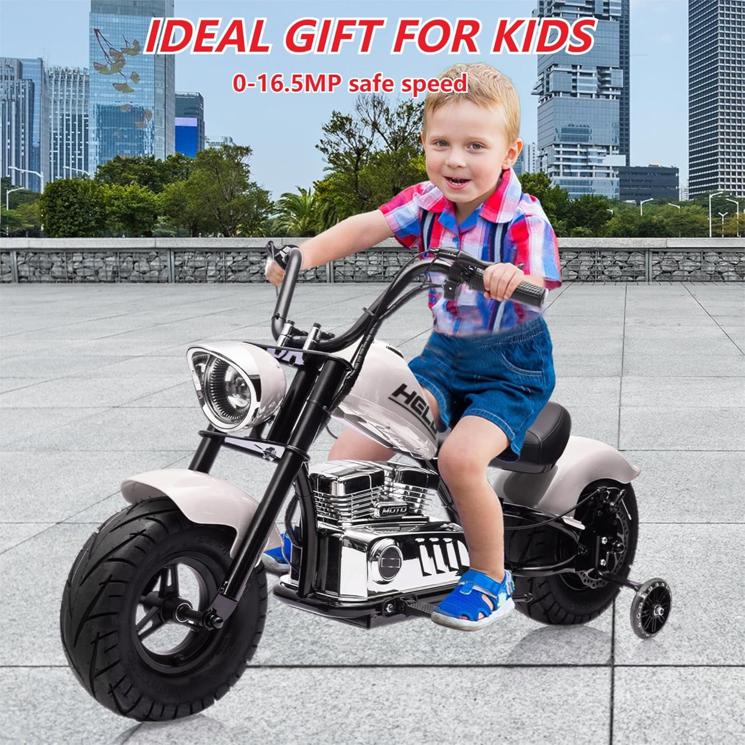 Rugerasy 36V 350W Ride On Off-Road Motorcycle,Electric Dirt Bike for Teens,Fast Speed 16.5mph with Music,Spring Suspension,Led Light,White