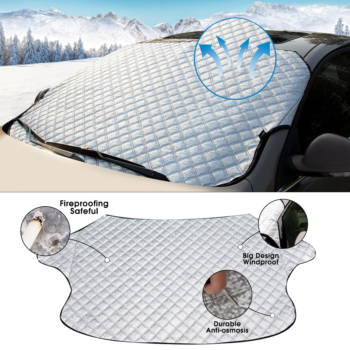 Car Cover All-seasons Windshield Waterproof Cover & Sun Shade UV Protector Cover with Cotton Thicker, Universal Car Cover for Auto SUV Small Car, 57.87(width) x 40.16(height) - image 3 of 9