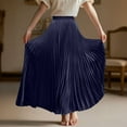 thumbnail image 5 of WTOBBY Women's Casual Pleated Solid Color Maxi Skirt A-Line Floor Length Skirt High Waist Flowy Swishy Long Skirt with Elastic Waist for Boho and Daily Style,Navy L, 5 of 5