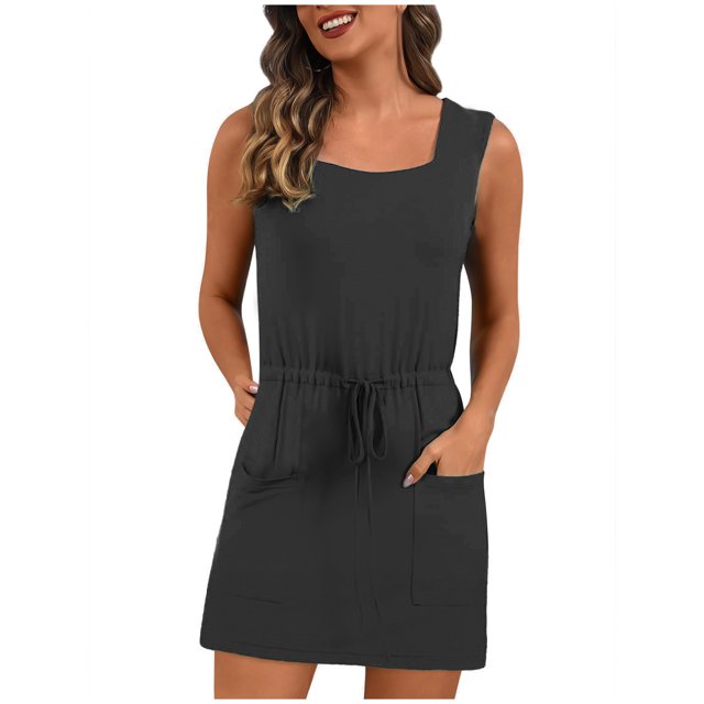 Birdeem Robe d'Été Confortable Aguichant Mode Couleur Unie avec Poche Sans Manches