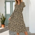 thumbnail image 2 of Wycnly Summer Dresses for Women Beach Party Fashion Elastic Waist Button Down Tunic A Line Long Dresses 2025 Short Sleeve V-Neck Leopard Print Maxi Formal Dress Brown m, 2 of 7