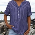 thumbnail image 6 of Junur Linen Shirts for Women V Neck Short Sleeve Cotton Tops Striped Linen Button Down Casual Dressy Shirt for Summer 2026, 6 of 8