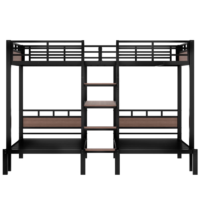 Queen/Twin/Twin Triple Bunk Bed, Kids/Teens Metal Bed Frame with Multi-functional Storage Stairs, Accent Two-Tone Platform Bed