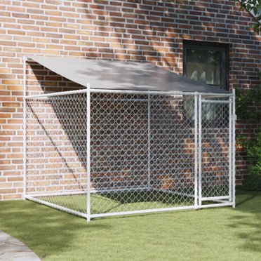 Picture of vidaXL Dog House Outdoor Dog Kennel Crate Shelter with Run Galvanized ...