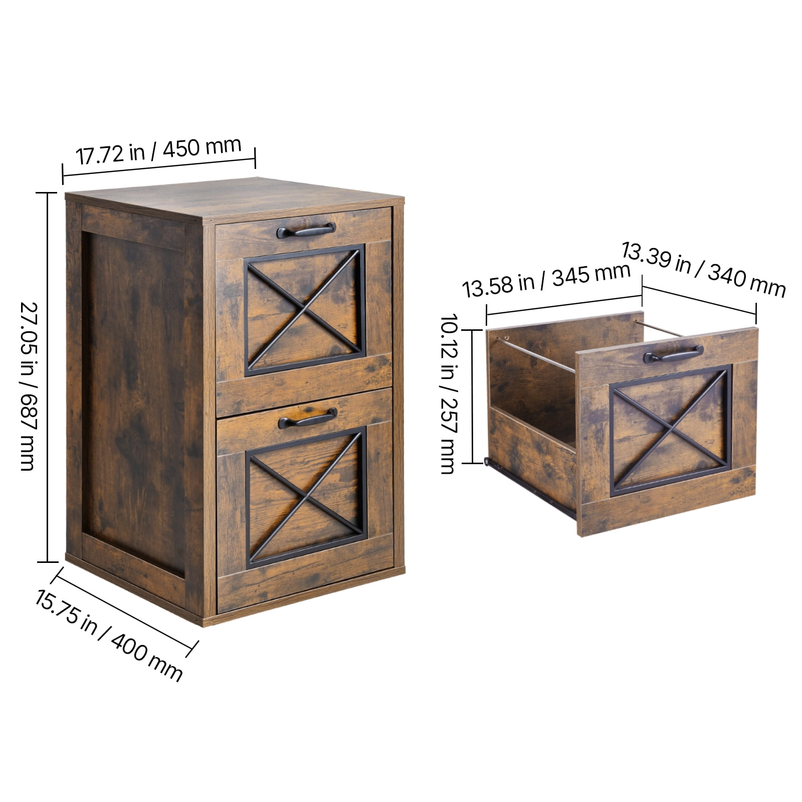 KFFKFF Dual Drawer File Organizer, Vertical Storage Units for Home Workspace, Robust Cabinet with Adjustable 2-Tier Hanging Bar, Suitable for A4/Letter/Legal Size Documents, Simple Assembly