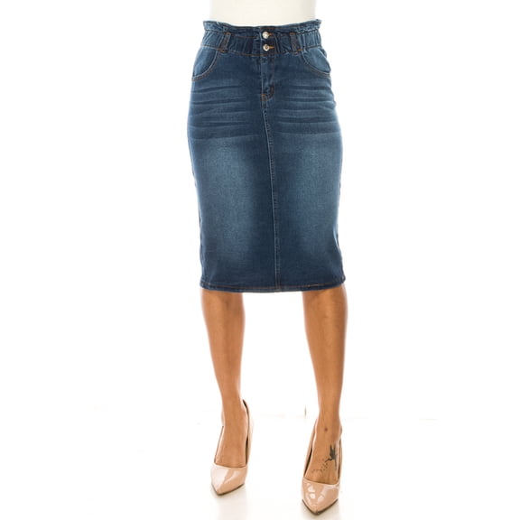 Be-Girl Women's Denim Mid Waist, Elastic Waistband Pencil Skirt size S to 5XL - SG-79100