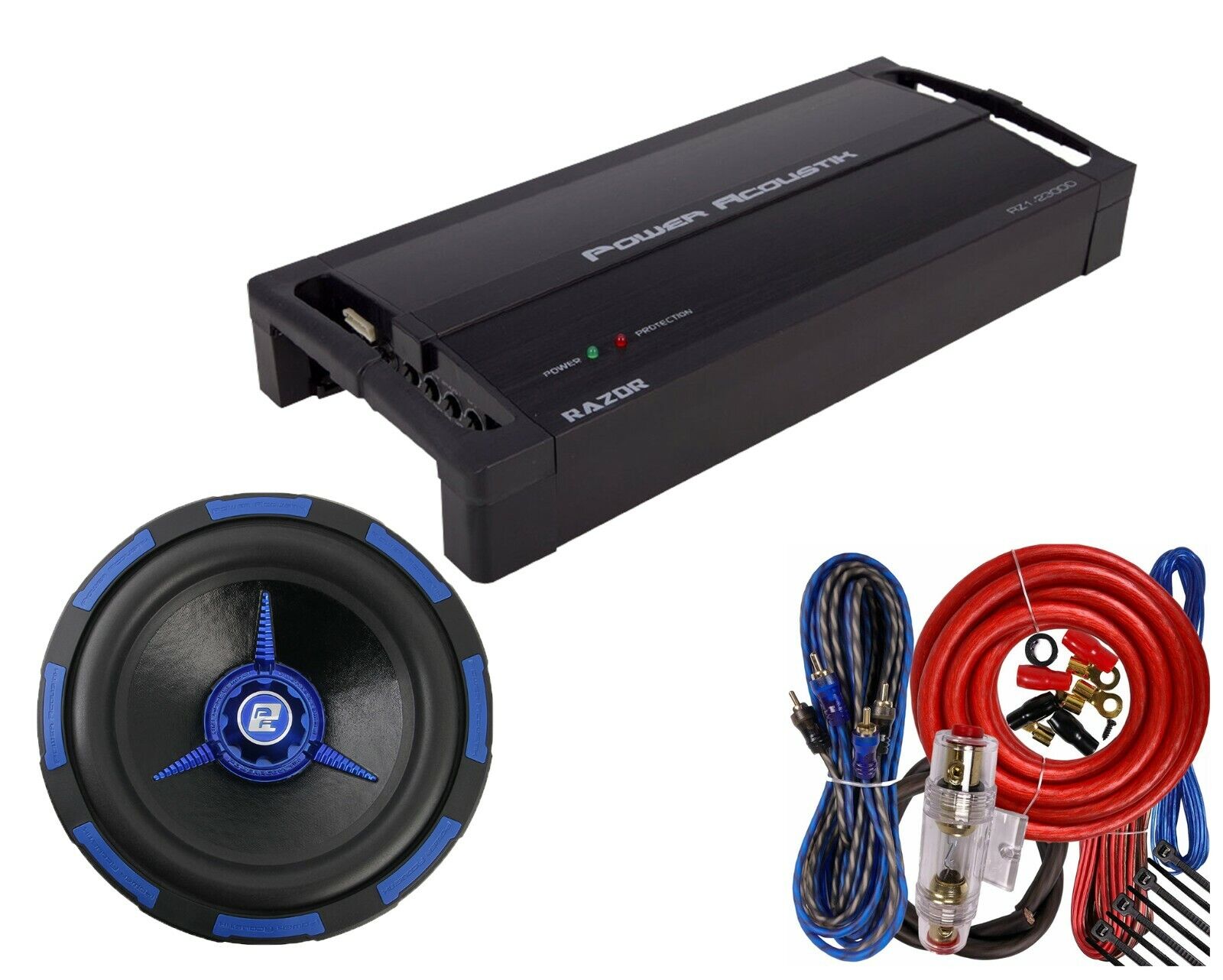 Power Acoustik RZ12300D Mono Amplifier + MOFOS12D4 12" Subwoofer + 4