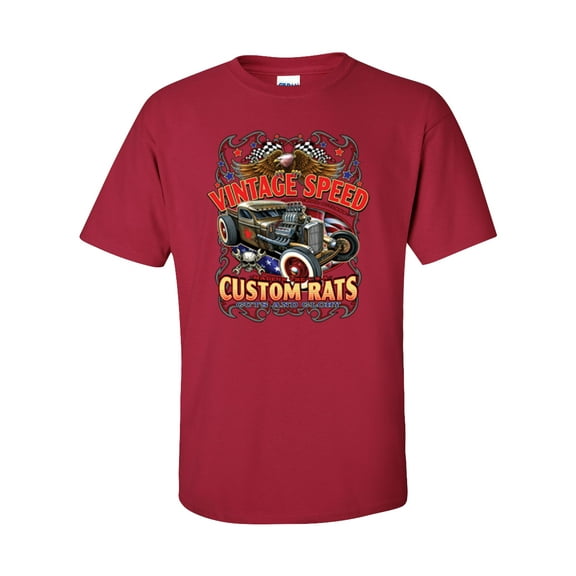Vintage Speed Custom Rats Guts and Glory Rat Rod Adult Unisex Short Sleeve T-shirt, Cardinal- 2XL