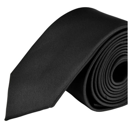 Moda Di Raza- Mens Skinny Slim Neck Tie - Silk Finish Polyester Men Necktie - Solid Color Long Ties for Men - Fashion Tie - Black