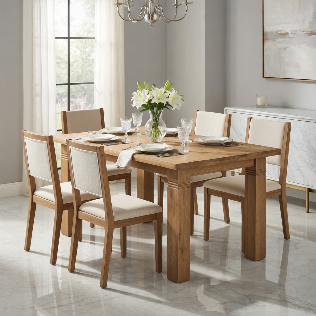 Hommoo 63 Inch Solid Wood Farmhouse Dining Table for 4-6 People, Rectangular Kitchen Table with Sturdy Square Legs, Scratch-Resistant Surface, Rustic Brown