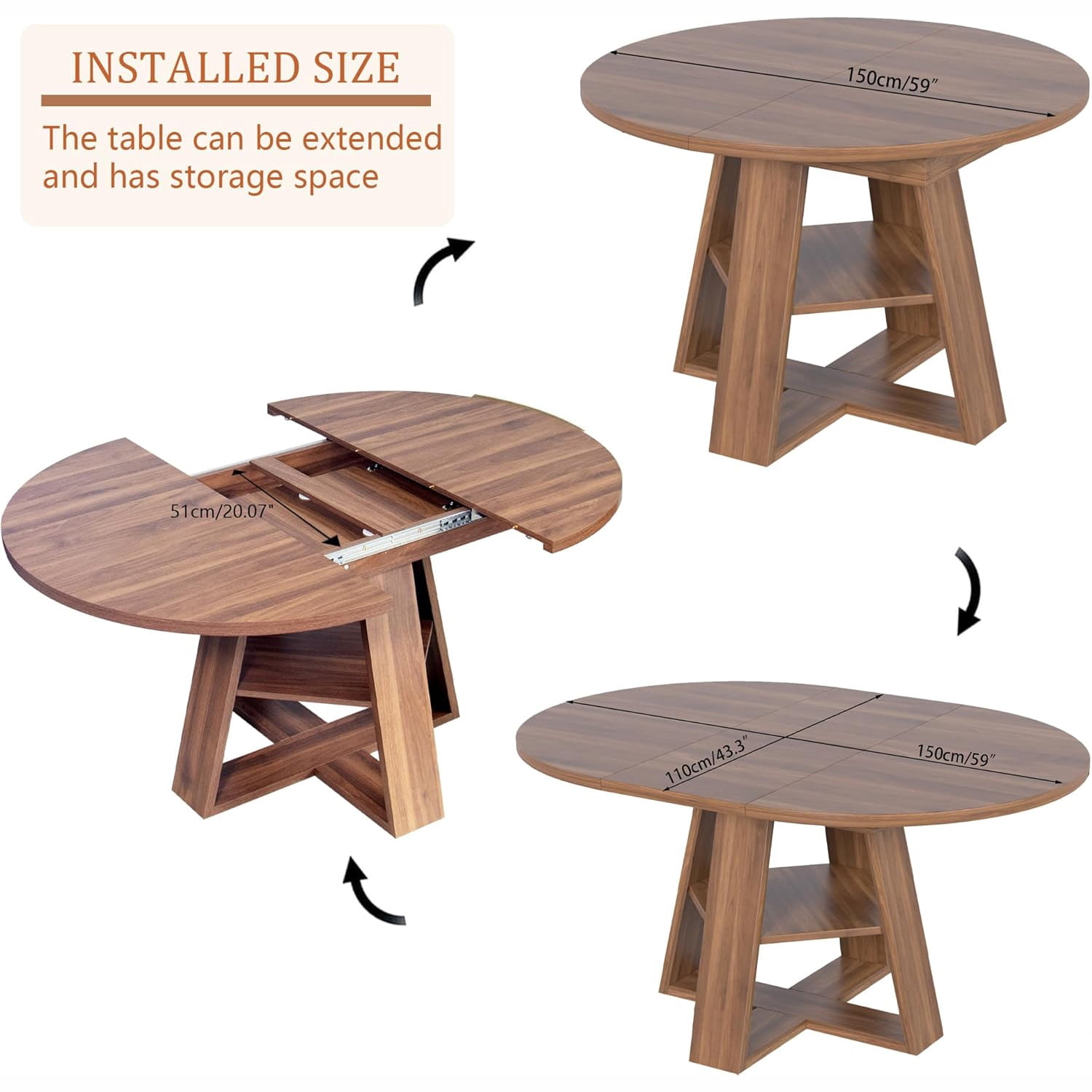 Round Dining Table Modern Extendable Dining Table with Removable Leaves for Kitchen