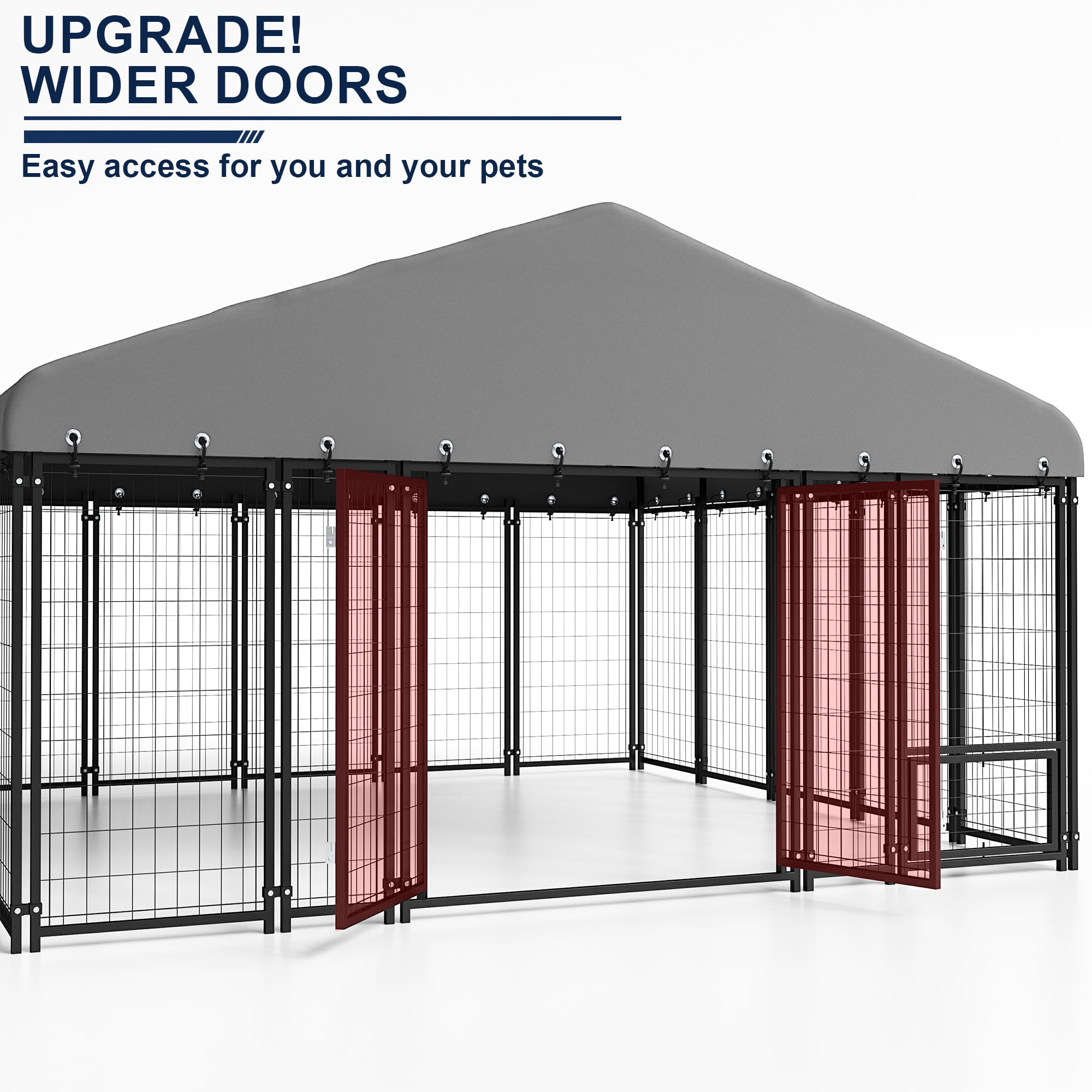 Sweecci 10x20FT Heavy Duty Outdoor Dog Kennel, Double Door Metal Dog Cage with 360° Feeding Door, Waterproof Roof, Secure Playpen for Large Dogs & Small Pets, Easy Assembly