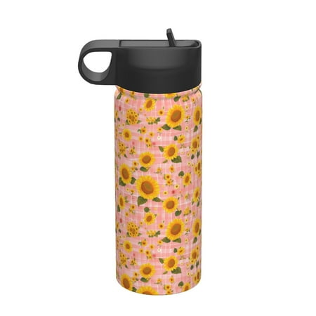 

Ocsxa Plaid Sunflower Print 18 oz Insulated Water Bottle With Straw Stainless Steel Sports Water Cup Flask Wide Mouth Travel Thermal Mug for Home Office or Car