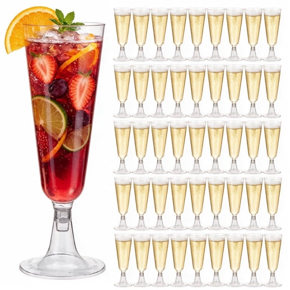 50 Pack 5 oz Clear Disposable Plastic Champagne Flutes, Shatterproof Champagne Glasses for Wedding, Birthday, New Year Party and Outdoor Events