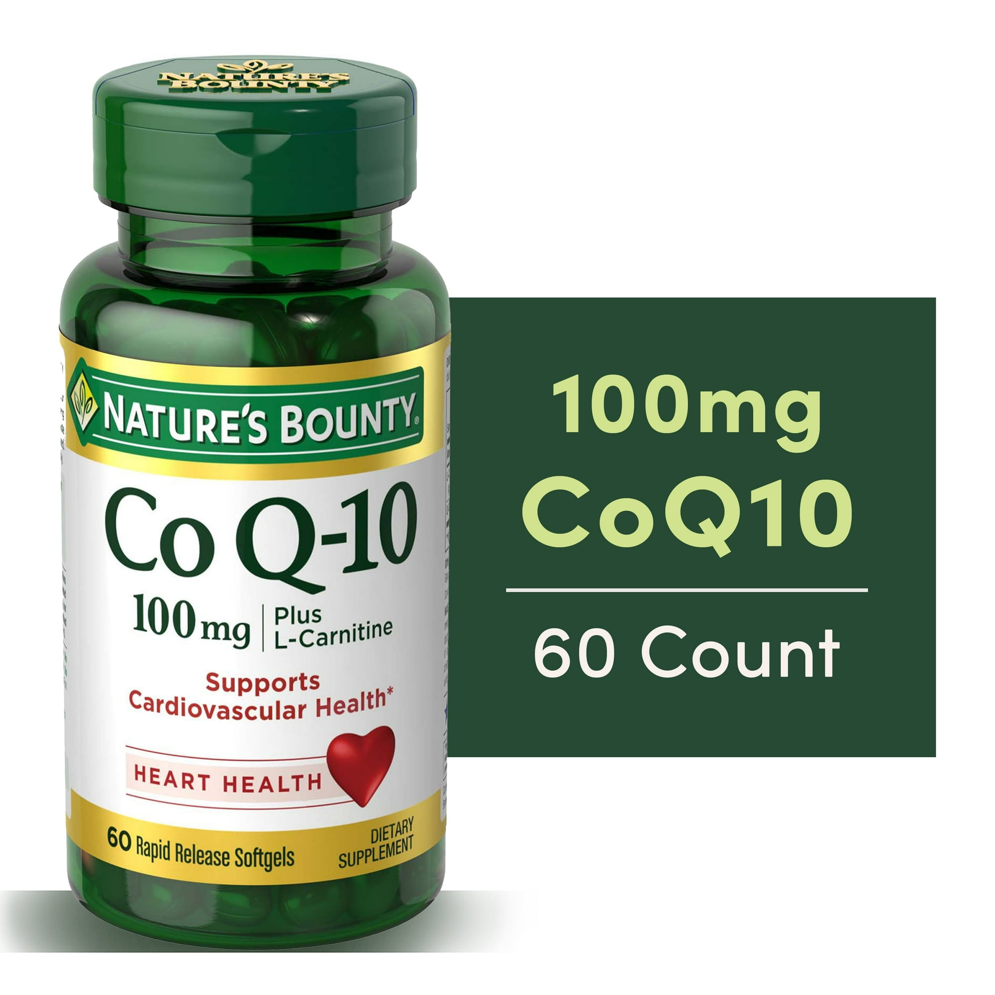 Nature's Bounty CoQ10 100 mg + L-Carnitine Softgels for Heart, 60 Count