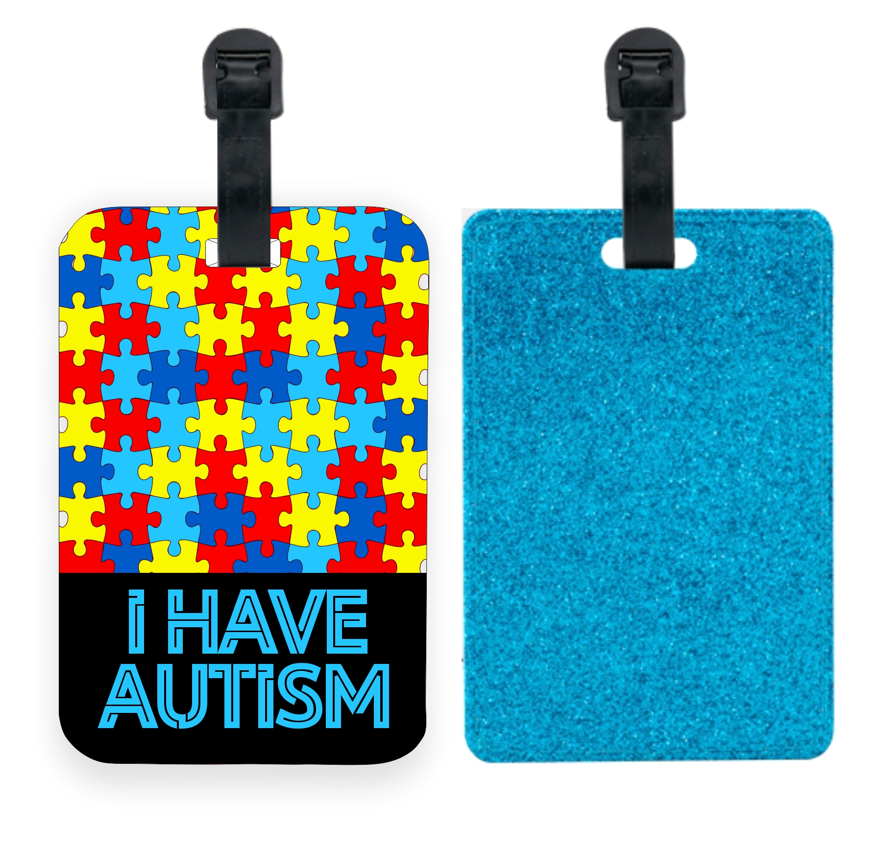 Blue Glitter Luggage Tag Identifier Autism Backpack Tag I Have Autism