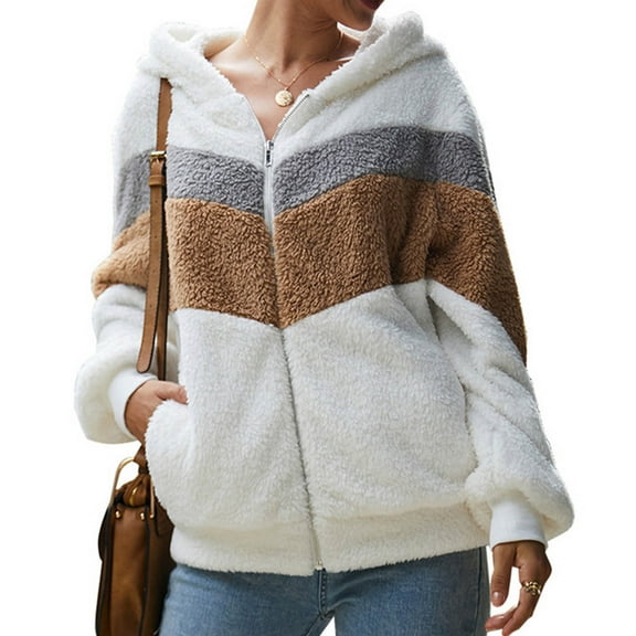 Turilly Womens Jackets Ladies Fashion Women Patchwork Zipper Winter Lengthened Plush Long Sleeve Outwear