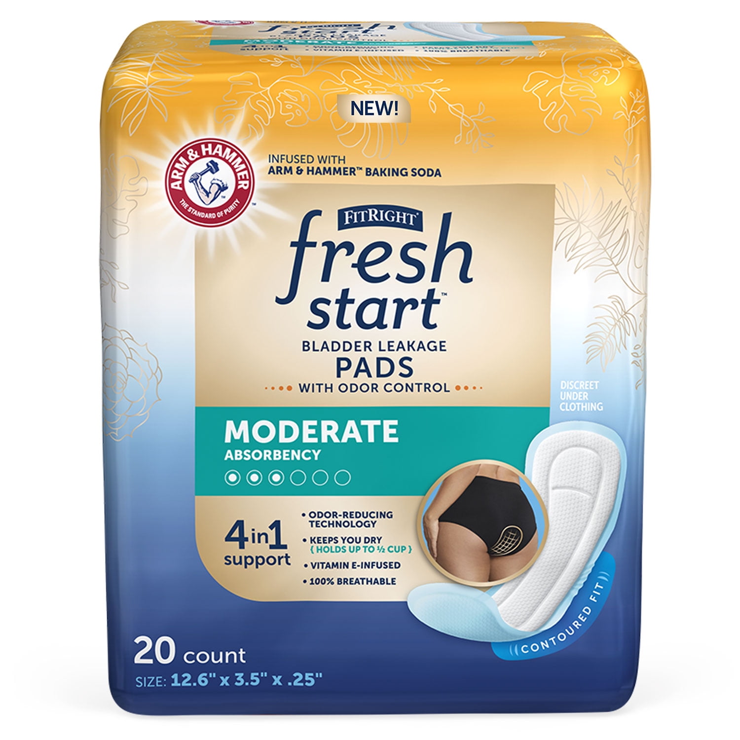 FitRight Fresh Start Urinary and Postpartum Incontinence Pads for Women, Moderate Absorbency
