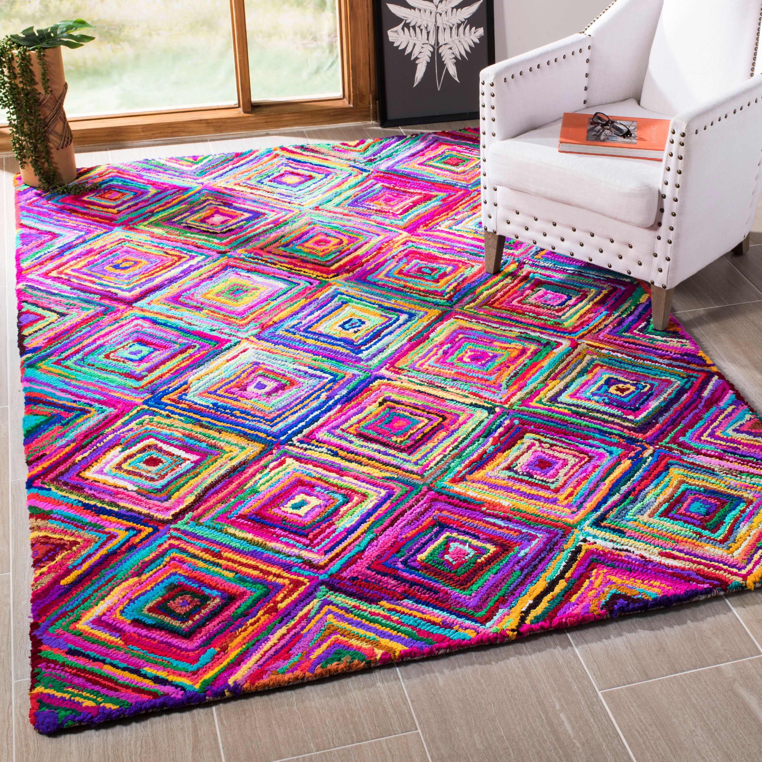 SAFAVIEH Nantucket Kline Geometric Diamonds Cotton Area Rug, Multi, 8