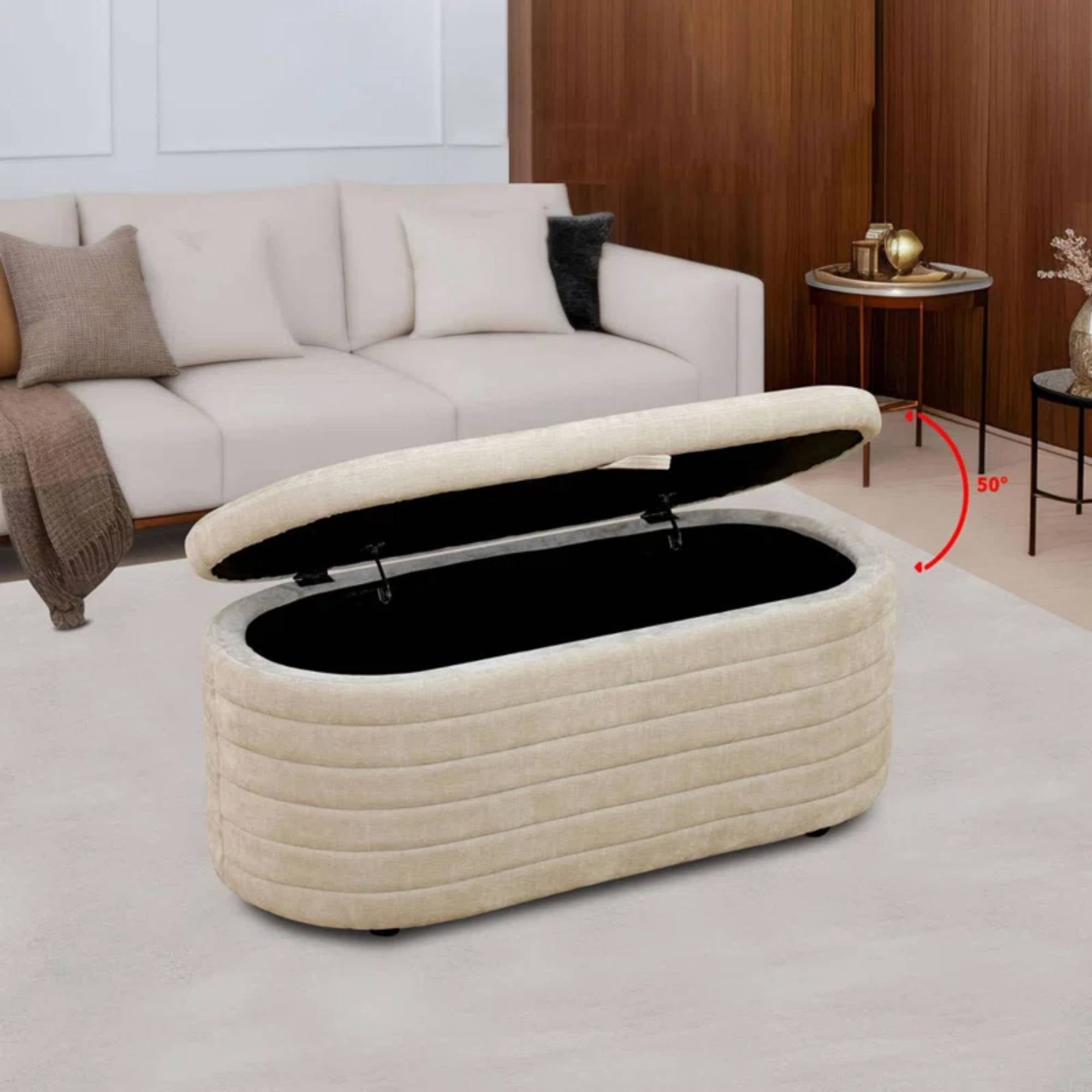 Storage Bench Modern Upholstered Ottoman Bench Window Entryway Bench for Bedroom, Living Room, Light tan