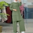 thumbnail image 2 of WRKEKC Women Outfits Sets, Womens Sets 2 Piece Outfits, Ladies' Casual Fall Solid Color Muslim Solid Color Long Sleeve Shirt and Wide Leg Pants Suit, 2 of 8