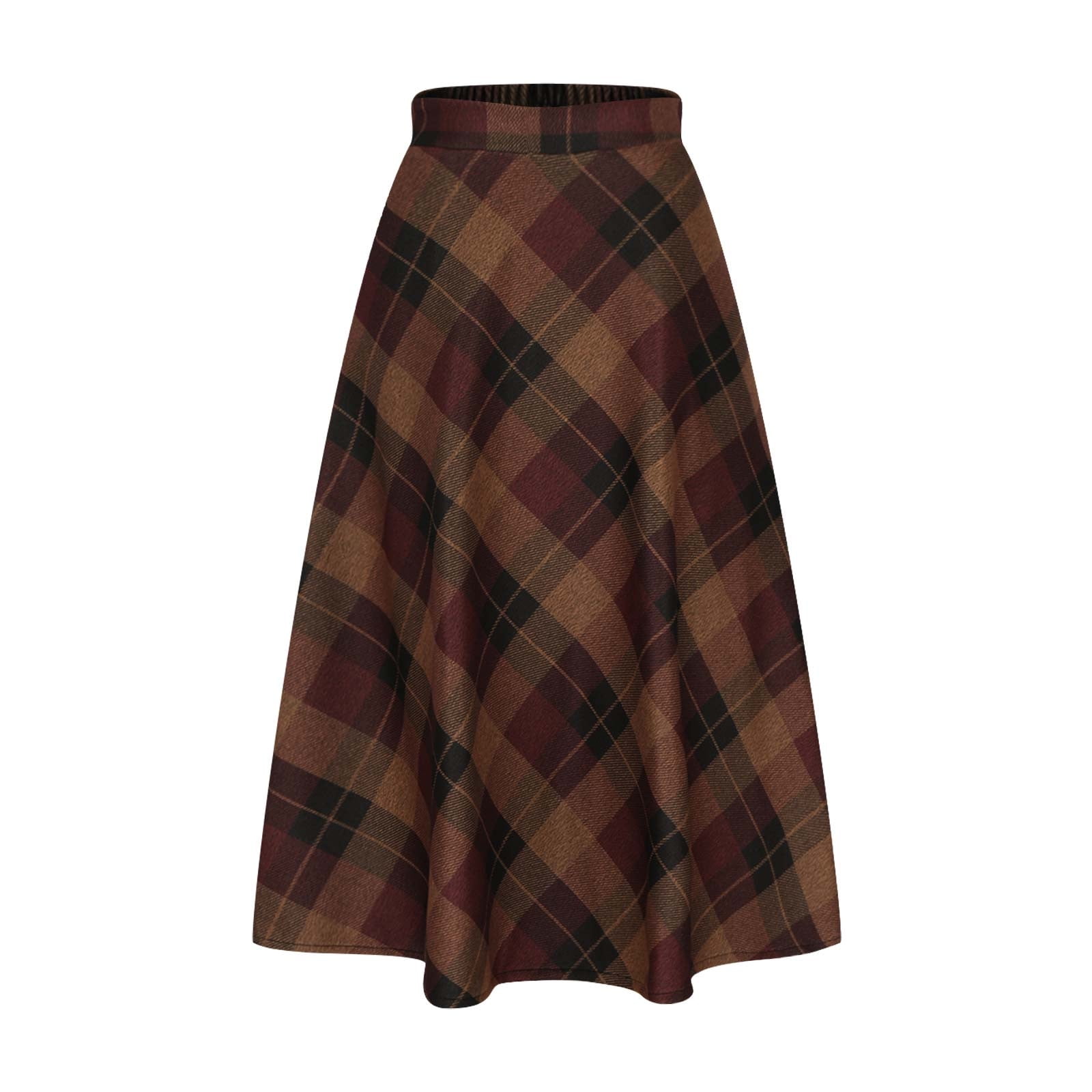 スカート LONG WOOL SKIRT JNGSA Women's Plaid Wool Skirts Winter Mid Length High