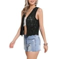 thumbnail image 4 of INSPIRE CHIC Women's Floral Crochet Hollow Out Sleeveless Open Front Vest Cardigan XL Black, 4 of 6