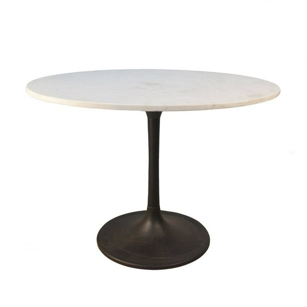 Enzo 40 Inch Round Marble Top Dining Table White Top with Black Base