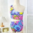 thumbnail image 5 of Bainana Adorable Girls One-Pieces Swimsuit Heart Print One Shoulder Sleeveless Romper Swimwear With Hollow Out Design Cute Fashion Toddler Girls Beach Pool Party Wear Multicolour Size 4-5 Years, 5 of 8