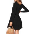 thumbnail image 2 of Vestido de mujer Vestido de manga larga con cuello en V Mezcla de algodón Ropa casual Botón Ropa plisada, Negro, M Eigraketly AP003993-02, 2 of 5