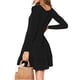 thumbnail image 2 of Vestido de mujer Vestido de manga larga con cuello en V Mezcla de algodón Ropa casual Botón Ropa plisada, Negro, M Vogacara AP003993-02, 2 of 5