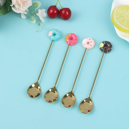 

4pcs Donuts Candy Spoon Forks Kitchen Tableware Used for Eating Dessert Ca and Milk Coffee Stirring Made of Stainless Steel