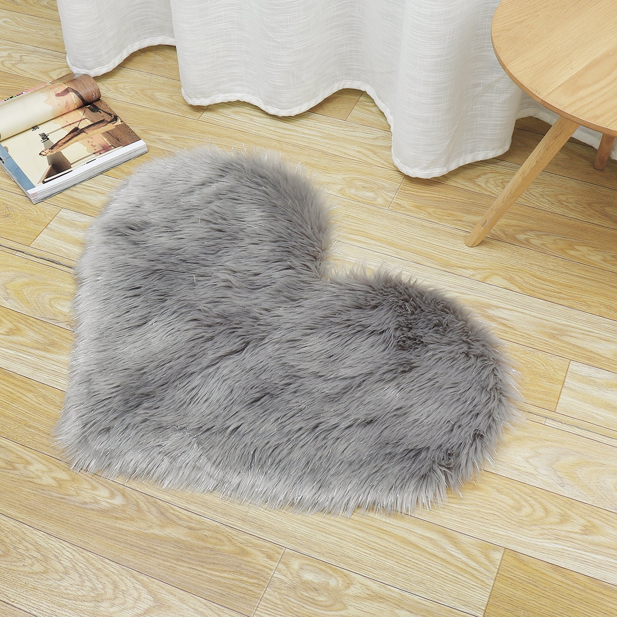 Multiple Sizes Heart Shaped Fluffy Area Rug Plush Fluffy Shaggy Fur
