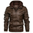 thumbnail image 3 of MANSDOUR Men's Faux Leather Jacket Casual Brown Zip-up Motorcycle Jacket with Removable Hood Brown-XXL, 3 of 8