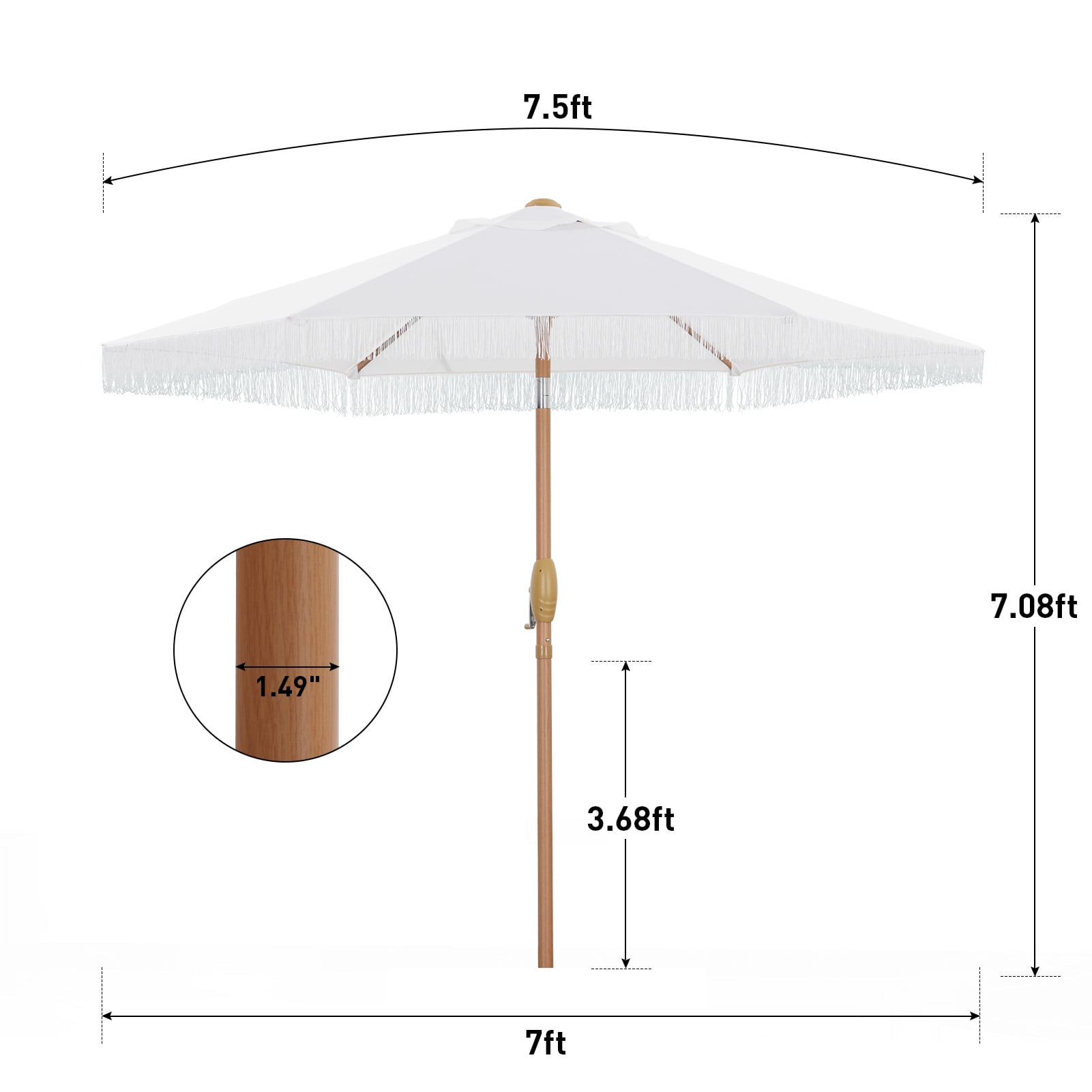 Autlaycil 7.5 ft Fringe Patio Umbrella for Beach, Pool, Adjustable Outdoor Market Umbrellas,Tassel Stylish - White
