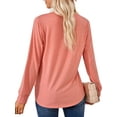 thumbnail image 5 of SHIBEVER Long Sleeve T Shirts for Women Square Neck Pleated Casual Tops Loose Fit Tunic Solid Color Cute Pink Size XL, 5 of 5
