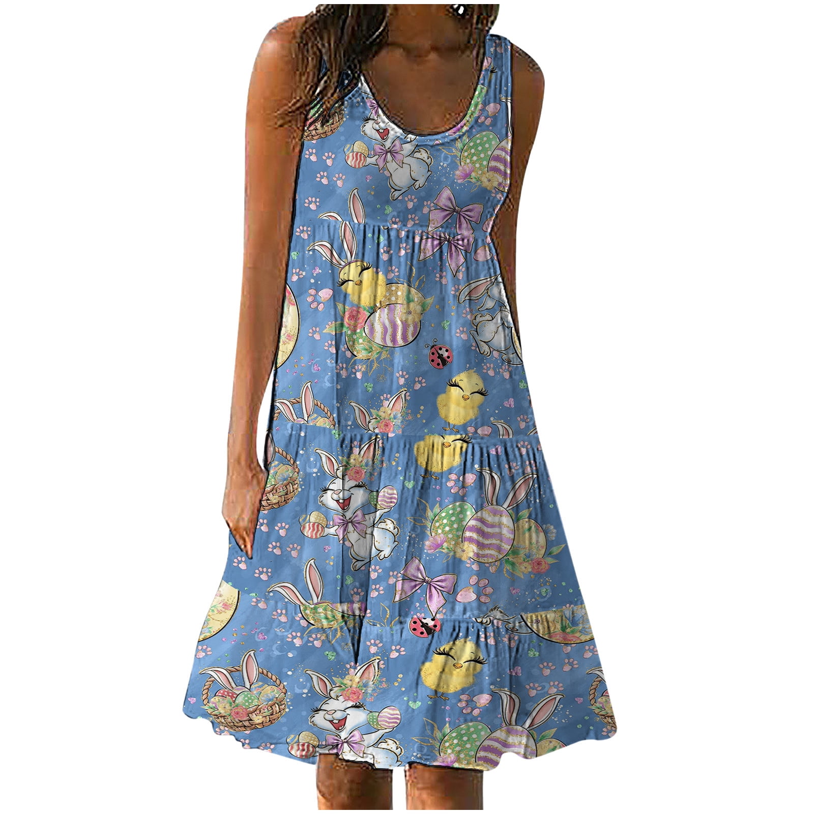 JeashCHAT Easter Dresses for Women Easter Bunny Rabbit Egg Gnome Print