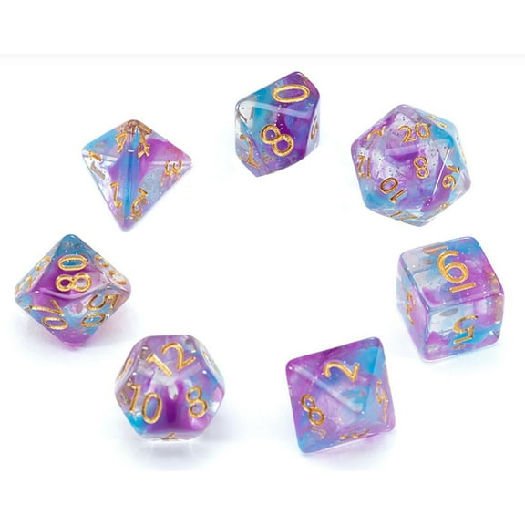 Mighty Tiny Dice: Cognitive Dissonance Set - 7 Piece Resin 12mm Roleplaying Dice Set, Two Color Essence Sytle, Infused With Holographic Gold Glitter,  RPG Dice
