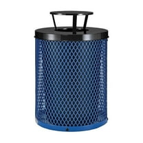 Global Industrial GBE261926BL Outdoor Diamond Steel Trash Can, Rain Bonnet Lid, 36 gal, Blue