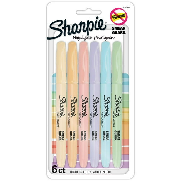 Surligneurs Sharpie Pocket, Couleurs pastel douces, Assorties, Pointe biseautée, 6 unités Surligneurs à pointe étroite