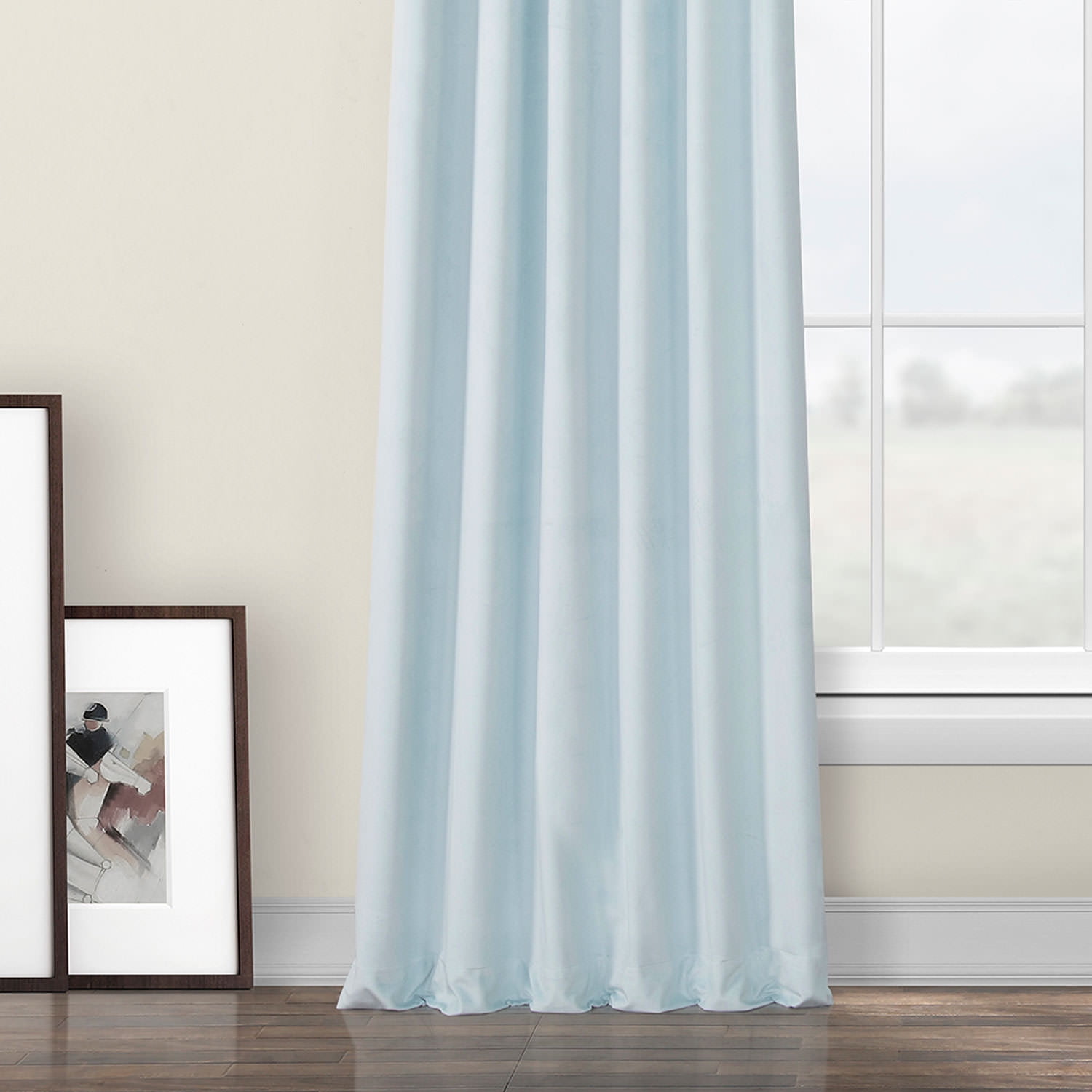 Half Price Drapes Aquarius Blue Heritage Plush Velvet Room Darkening Curtains (1 Panel), 50W X 120L