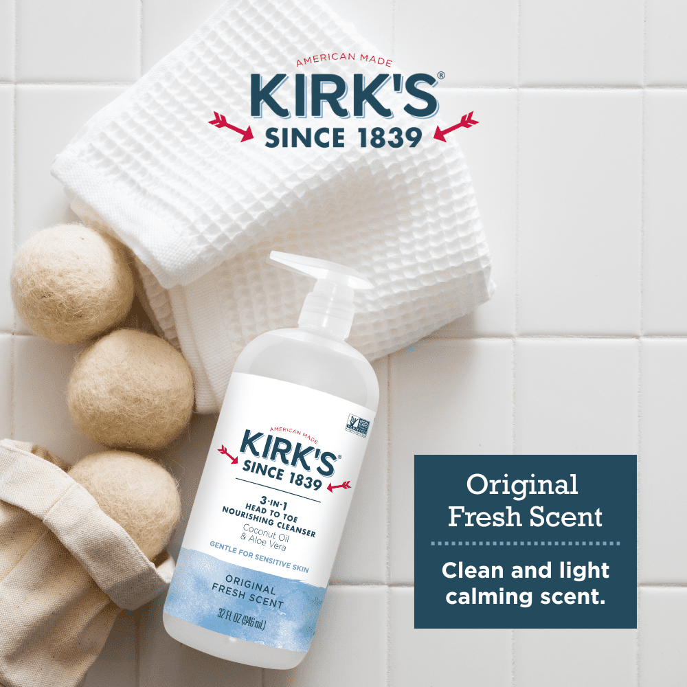 Kirk's 3-in-1 Cleanser - Made With Coconut Oil & Aloe Vera, Original Fresh Scent, 32 Fl Oz