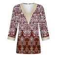 thumbnail image 4 of Dreluolixuan Summer Tops for Women 3/4 Sleeves Tees V Neck Blouses Graphic Vintage Shirts Lace Trim Patchwork Pullover Casual Summer Vacation 2024 Fashion Trendy Clothing Red 2XL, 4 of 5