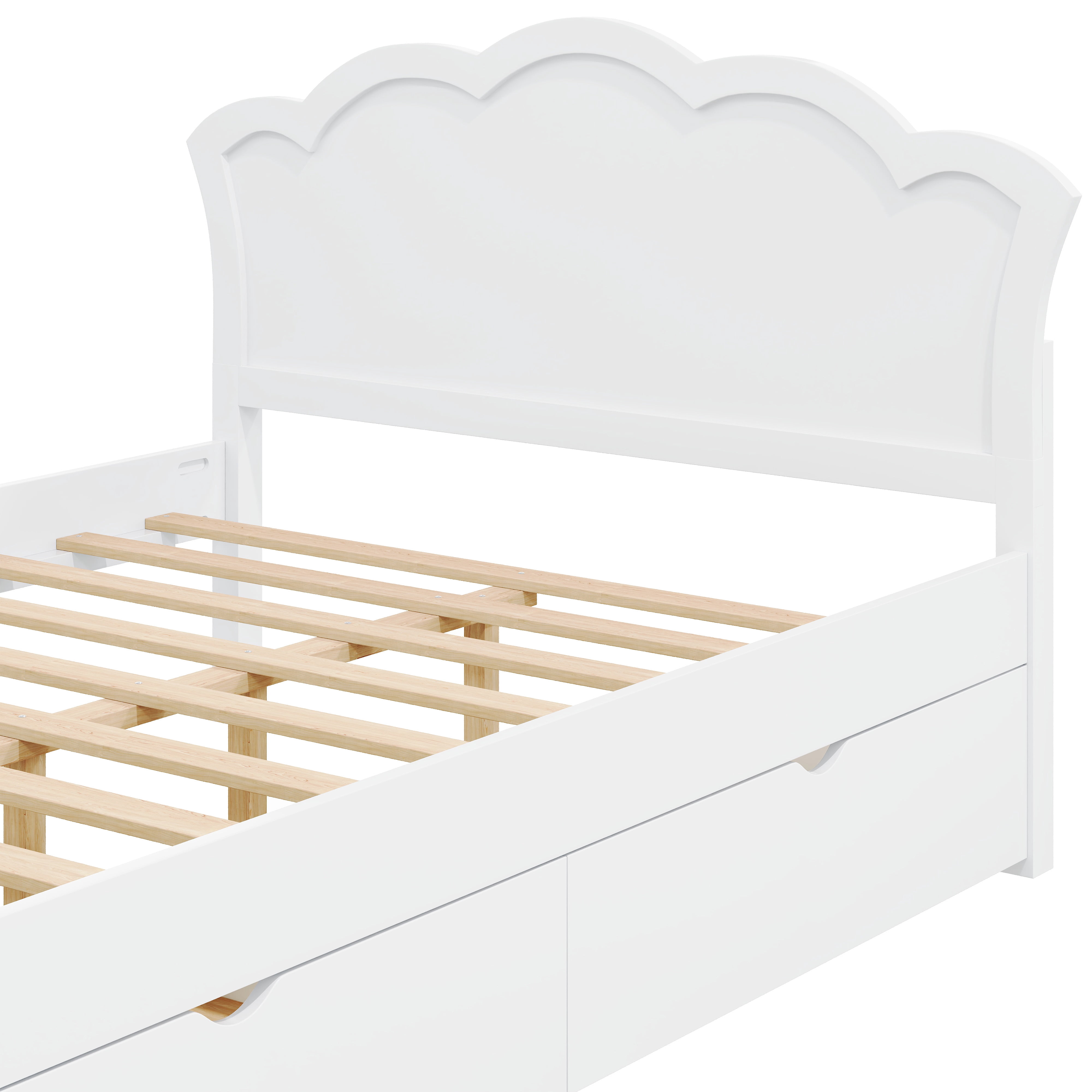 Euroco Wood Full Size Platform Bed with 2 Drawers, White