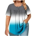 thumbnail image 3 of Womens Tops Plus Size, Xunlbb Women's Plus Size Short Sleeved Round Neck Button Up Pleated T-shirt Top ,Women's Tops for Workout/Running/Hawaiian Beach Vacation Light Blue, 3 of 7
